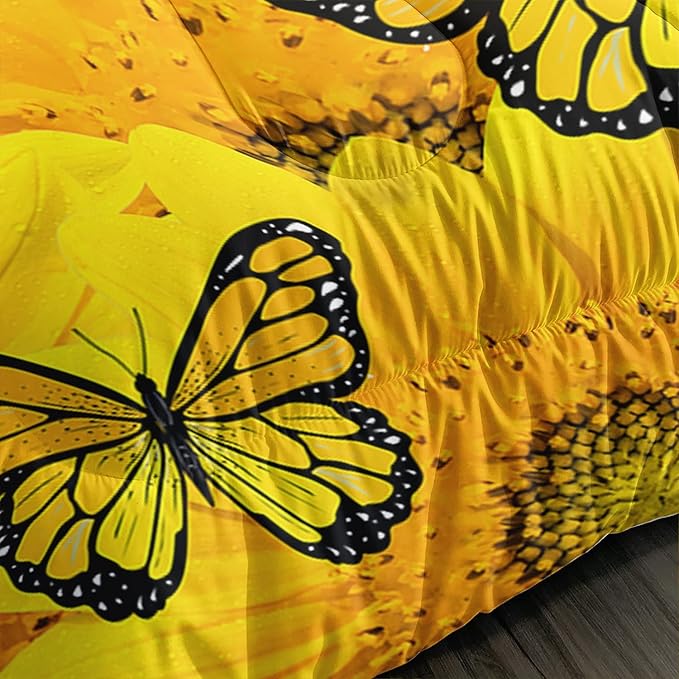 Kid Galloping Horse Comforter Sunflower Butterfly Cowhide Horse Bedding Set for Boys Girls Adult, 1 Comforter + 2 Pillowcases