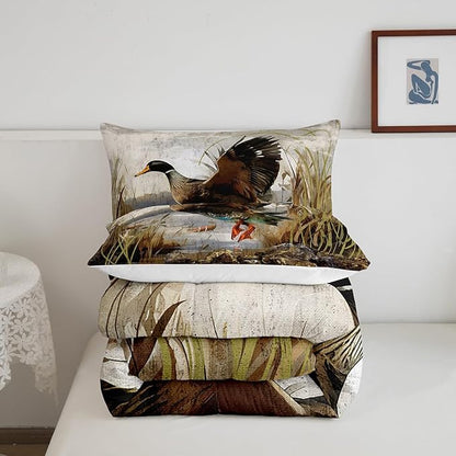 Mallard Duck Bedding Set Boys Girls Wild Duck Hunting Comforter Set for Kids Women Men Soft Lodge Cabin Farmhouse Comforter Quilt Room Decor Queen Size Duvet Set Boys