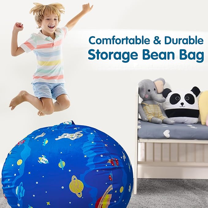 Lukeight Stuffed Animal Storage Bean Bag Chair Cover for Kids, Zipper Beanbag Chair Cover for Organizing Toddler & Kids' Rooms Plush Toys (Outer Space Velvet, X-Large)