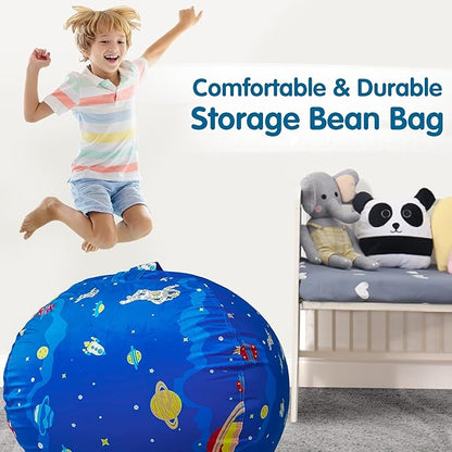 Lukeight Stuffed Animal Storage Bean Bag Chair Cover for Kids, Zipper Beanbag Chair Cover for Organizing Toddler & Kids' Rooms Plush Toys (Outer Space Velvet, X-Large)