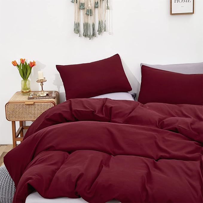 Burgundy Comforter Set Queen Size Dark Red Bedding Set Pure Burgundy Bedding Soft Durable Quilt Set Kids Teens Adult Lightweight Plain Burgundy Blanket Breathable Dark Red Bed Comforter Set