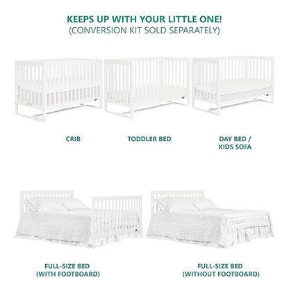 Arlo 5-in-1 Convertible Crib in White, JPMA Certified, 3 Mattress Height Settings, Non-Toxic Finish, Made of Sustainable and Sturdy Pinewood