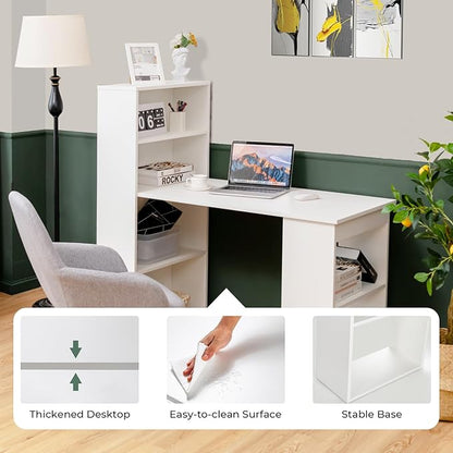 Computer Desk with Shelves, White