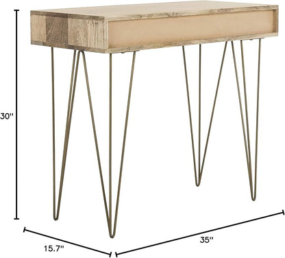 Safavieh Home Office Marigold Modern Natural and Brass 1-drawer Hairpin Leg Desk