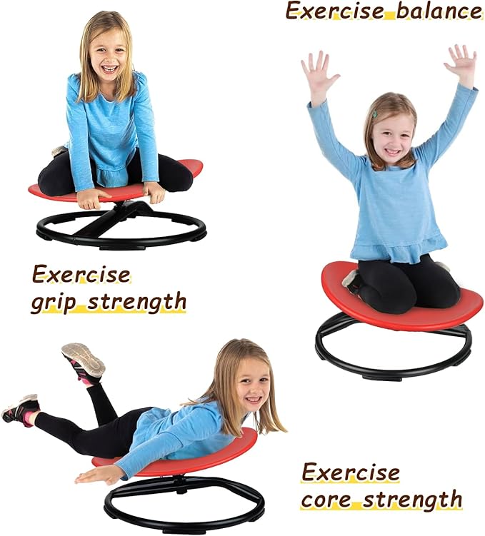 Kids Swivel Chair, Spinning Chair for Kids, Sit and Spin Chair for Kids,Balance Physical Therapy Equipment, Training Body Coordination，Sensory Spinning Seat for Kids (Red)