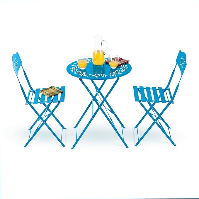 Alpine Corporation Indoor/Outdoor 3-Piece Bistro Set Folding Table and Chairs Patio Seating, Blue