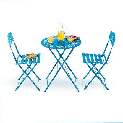 Alpine Corporation Indoor/Outdoor 3-Piece Bistro Set Folding Table and Chairs Patio Seating, Blue