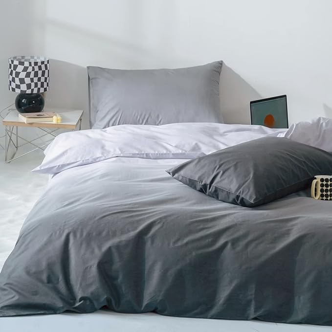Gradient Gray Comforter Set Ombre White Gray Bedding Set Queen Women Aesthetic Comforter 3 PCs Gray Color Bed Comforter Set Queen Gradient White and Gray Comforter Set Queen