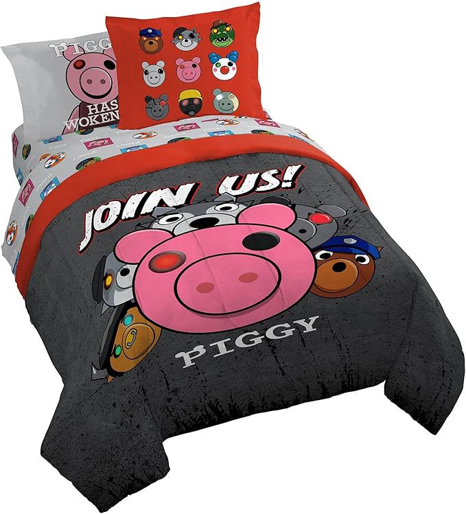 Jay Franco Piggy Join US 7 Piece Queen Size Bed Set - includes Comforter & Sheet Set - Super Soft Fade Resistant Polyester (Official Piggy Product)