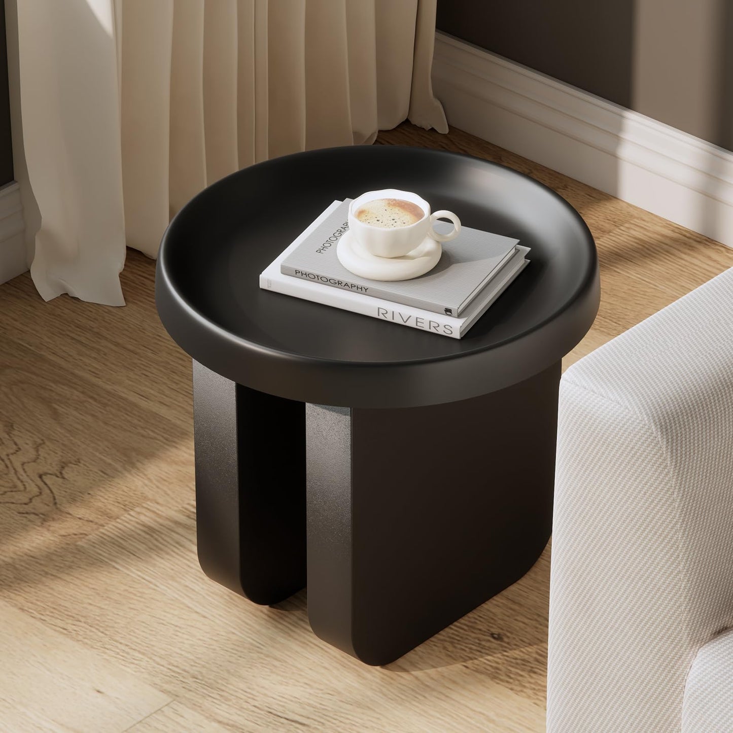 Round Coffee Table,Modern Coffee Table,Unique Circle Coffee Tables,Metal Center Table for Living Room (Black, 29.5 x 16.5)