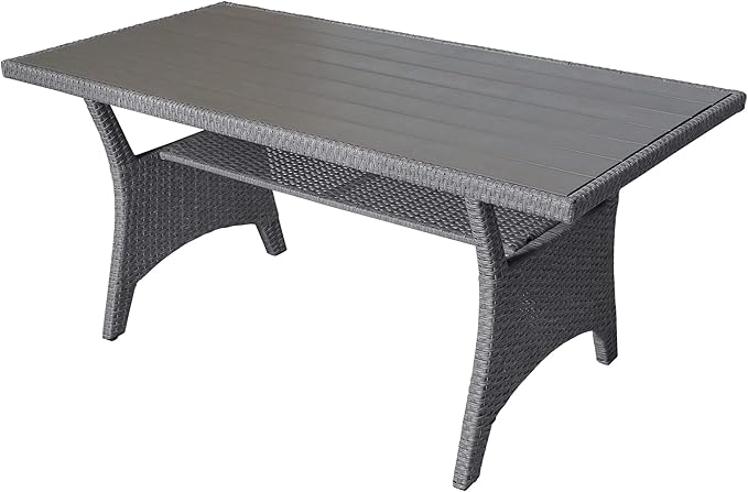 Outdoor Rattan Sectional Sofa with Dining Table, Chairs and Stools for Garden Backyard, 6-Piece Patio Furniture Set All-Weather Wicker Conversation Couch, Onesize, Gray