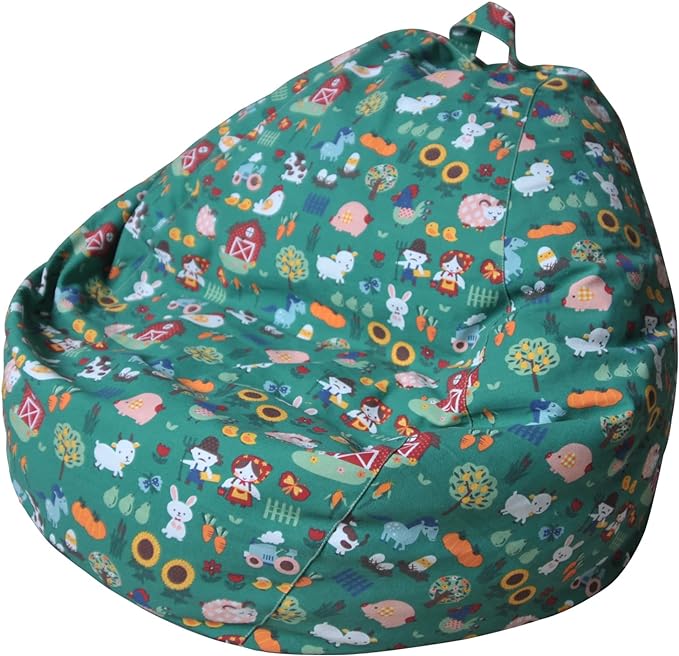 YuppieLife Stuffed Animal Storage Bean Bag Chairs Canvas Cover for Kids(No Filling)/Machine Washable and Durable Toddler Bean Bag Sofa Cover for Room Decor (Farm, 27'')