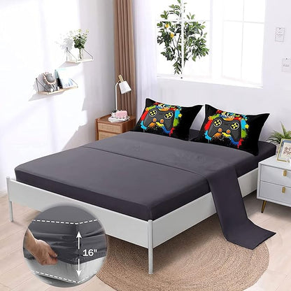 Kids Gaming Bedding Sets, 6 Piece Gamer Comforter Sets for Teens Boys Queen Size for Bedroom Comforter Set Adult 3D Gamepad Microfiber Bedding Sets Fits All Season Queen Comforter Set