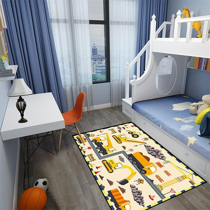 Construction Play Mat Car Rug Play Mat Construction Rugs for Boys Room Car Rug for Boys Room Construction Decor for Boys Room Playroom Rug for Livingroom 3'×4'