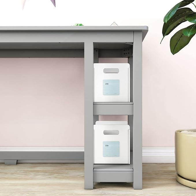 Max & Lily Solid Wood Desk With Shelves, 55 Inches, Grey