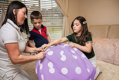 Wekapo Stuffed Animal Storage Bean Bag Chair Cover for Kids | Stuffable Zipper Beanbag for Organizing Children Plush Toys Large Premium Cotton Canvas (Purple Dot, XX-Large)