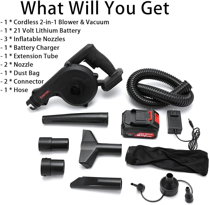 Mini Blower Black,2- in-1 Cordless Small Blower with 21v Lithium Battery,Compact Blower for Inflating,Blowing Leaf,Clearing Dust & Small Trash,Car,Computer Host,Hard to Clean Corner by SHINTYOOL