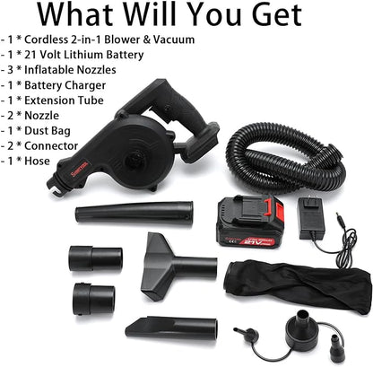 Mini Blower Black,2- in-1 Cordless Small Blower with 21v Lithium Battery,Compact Blower for Inflating,Blowing Leaf,Clearing Dust & Small Trash,Car,Computer Host,Hard to Clean Corner by SHINTYOOL