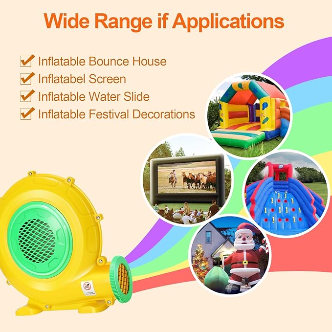 Bounce House Blower, 370W 0.5HP Commercial Air Blower with Double-sided Fan Blade Design, Strong Wind and Great Heat Dissipation Properties for Small Bouncy Castle, Jump Slides, Inflatable Arch