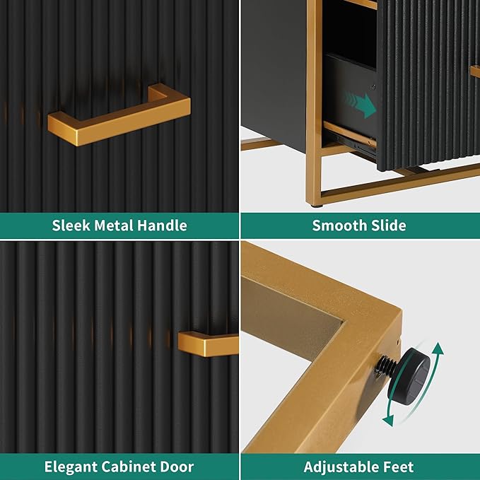 YITAHOME 2 Drawer File Cabinet, Lateral Filing Cabinet for Home Office, Black and Gold