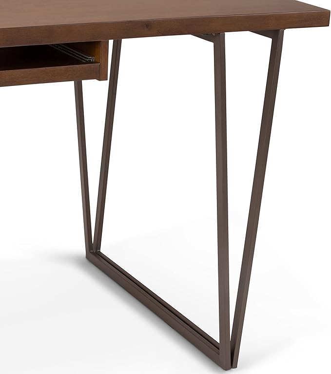 SIMPLIHOME Ryder SOLID WOOD and Metal 66 inch Wide Home Office Desk, Writing Table, Workstation, Study Table Furniture in Natural Aged Brown