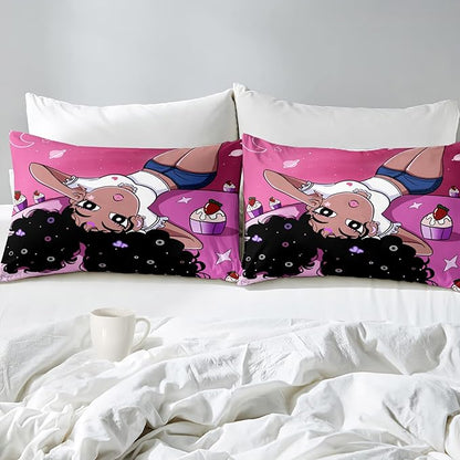 African American Comforter Sets for Girls, Twin Comforter Set for Girls, Girls Bedroom Decor, Black Girls Kids Comforter Sets 2 Piece Pink Twin Size Pretty Girl Bedding Set with 1 Pillowcase