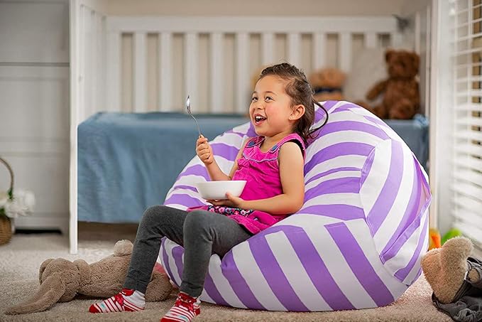Wekapo Stuffed Animal Storage Bean Bag Chair Cover for Kids | Stuffable Zipper Beanbag for Organizing Children Plush Toys Large Premium Cotton Canvas (Purple, XX-Large)