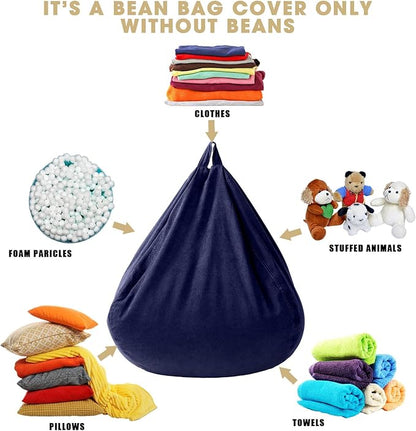 2 Pcs Bean Bag Cover Stuffed Animal Storage Bean Bag Chair Cover Soft Corduroy Stuffed Animal Bean Bag Storage for Kids Adults Indoor Bedroom Organizing Plush Toys (Blue,200l)
