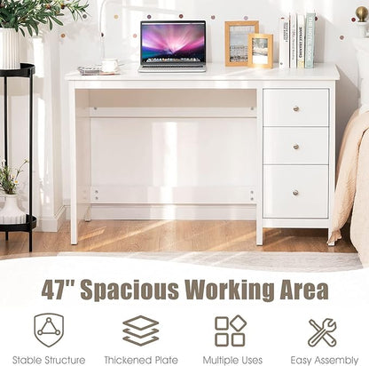 3-Drawer Computer Desk, White