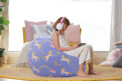 Aubliss Stuffed Animal Bean Bag Storage Chair (Light Blue Unicorn, Large (38''))
