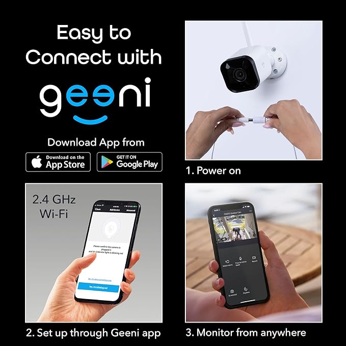 Geeni Hawk 3 Outdoor Security Camera, 1080p HD, Weatherproof, Motion Detection, Night Vision, Two-Way Audio, Alexa/Google Compatible