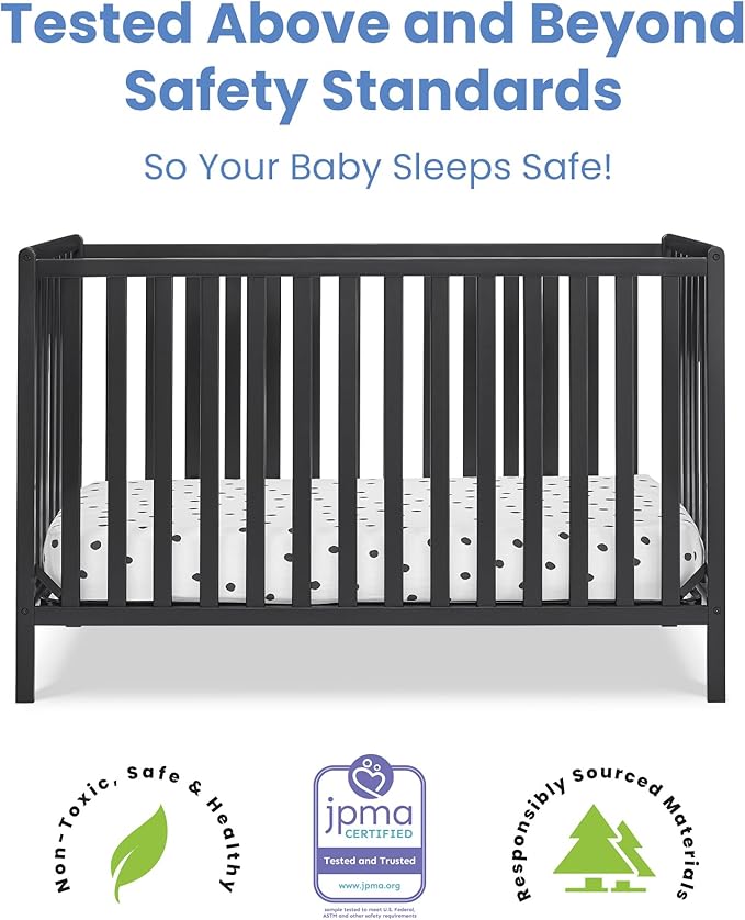 Delta Children Heartland 4-in-1 Convertible Crib, Black + Twinkle Galaxy Crib and Toddler Mattress (Bundle)
