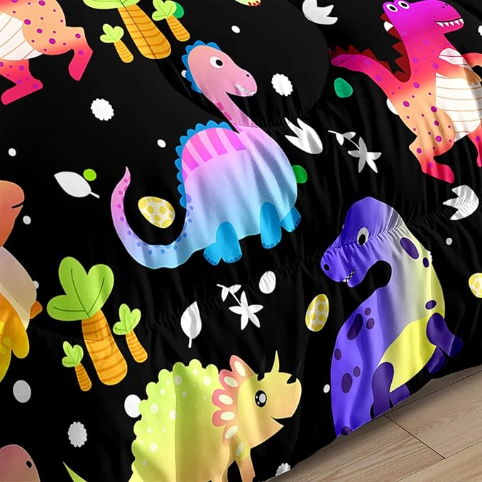 Dinosaur Comforter Set Full Size Cartoon Dinosaur Bedding Set Soft Microfiber Full Dinosaur Quilt Set 3 Piece Cute Dinosaurs Print Comforter Sets for Boys/Girls/Kids/Teens Room Decor