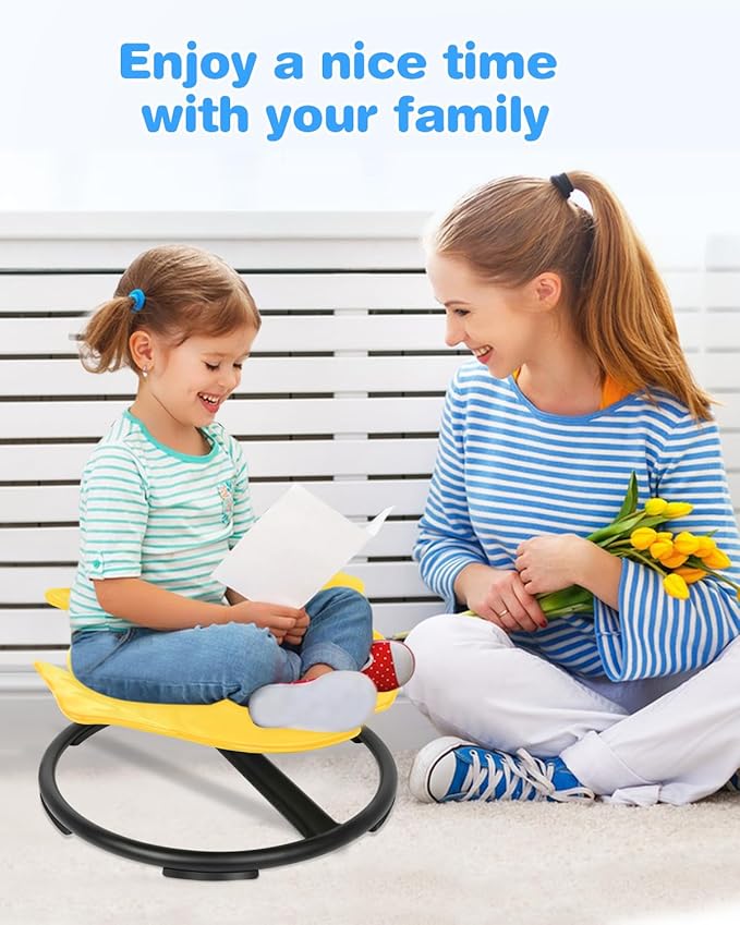Kids Swivel Chair, Spin Sensory Chair, Spin Chair for Kids Autism,Yellow Metal Base Wobble Stool for Improving 3+ Years Old Kid's Physical Coordination, Ideal Companion for Autism Children
