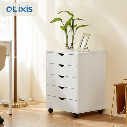OLIXIS Chest Wood File Cabinet Rolling Organization Storage Dresser with Wheels for Home Office