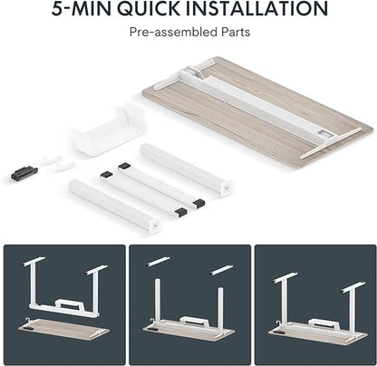 FLEXISPOT Standing Desk Quick Assembly Electric Stand Up Desk Whole-Piece Desktop Ergonomic Memory Controller Height Adjustable Desk(White Frame + 40" Grey Wood Grain Desktop)