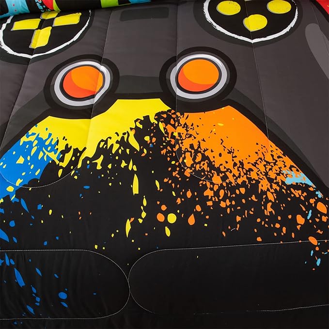 Gamer Girl Comforter Set Rainbow Gradient Gamepad Bedding Set Colorful Queen Size Microfiber Comforter with Pillowcase for Teens Kids Video Game Bedroom Decor