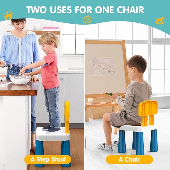 2 Pcs Plastic Toddler Chairs: Kids Chair for Table Birthday Gifts Step Stool Lightweight Indoor Outdoor School Playroom Nursery Beach Camping Activity Small Chair for Kids Boys Girls Age 3-10