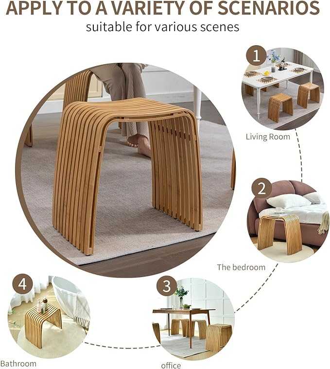 Bamboo Dining Stool Dining Chair Dressing Stool Shoe Stool Bathroom Stool Dining Room Bathroom Living Room Study Bedroom Durable and Beautifully Designed