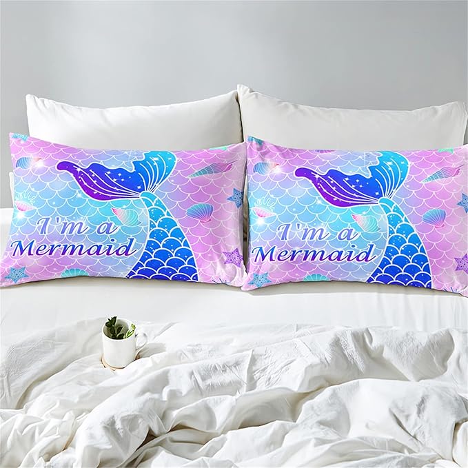 Pink Mermaid Full Size Bedding Set for Girls, Girls Mermaid Comforter Set Full, 3Pcs Mermaid Bedding Full, Ultra Soft Breathable Mermaid Skin Surface Scales Quilt with 2 Pillowcases