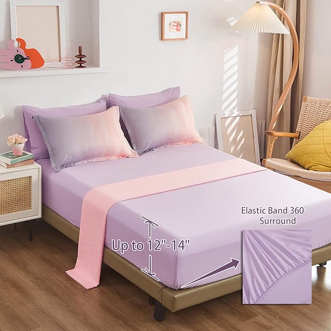 Girls Comforter Set Twin Size Colorful Ombre Blue Pink Purple Rainbow Bedding Set 6 Pieces Bed in A Bag for Kid Teen (1 Comforter, 1 Flat Sheet, 1 Fitted Sheet, 1 Pillow sham, 2 Pillowcases)