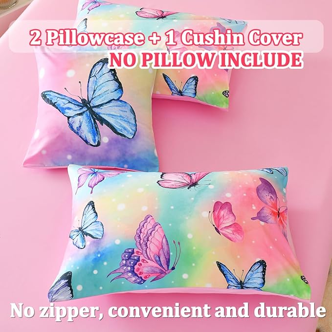 Butterfly Bedding Set Twin, Pink Butterfly Comforter Set for Girls Kids Teens 6 pcs Bed in a Bag Twin Bedding Sets for Girls
