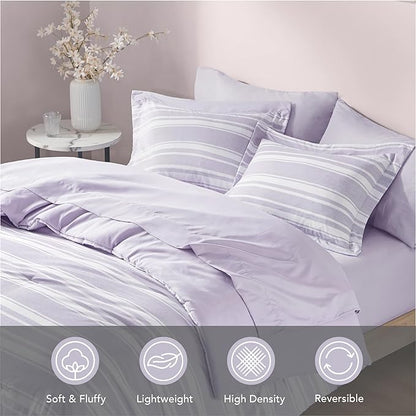 Codi Full Comforter Set 7 Piece, Lavender Purple Striped Bed in a Bag Reversible for All Seasons, Cationic Dyeing Bedding Sets with Comforter, Sheets, Pillowcases & Shams