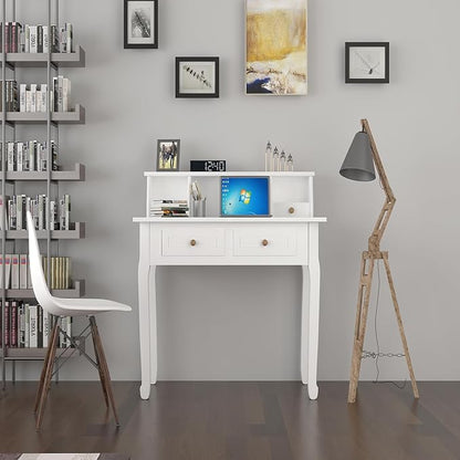 DMAITH Writing Desk with Hutch, 32 Inch Home Office Desk with Drawers, Study Table Computer Desk for Student, Makeup Dressing Table for Bedroom