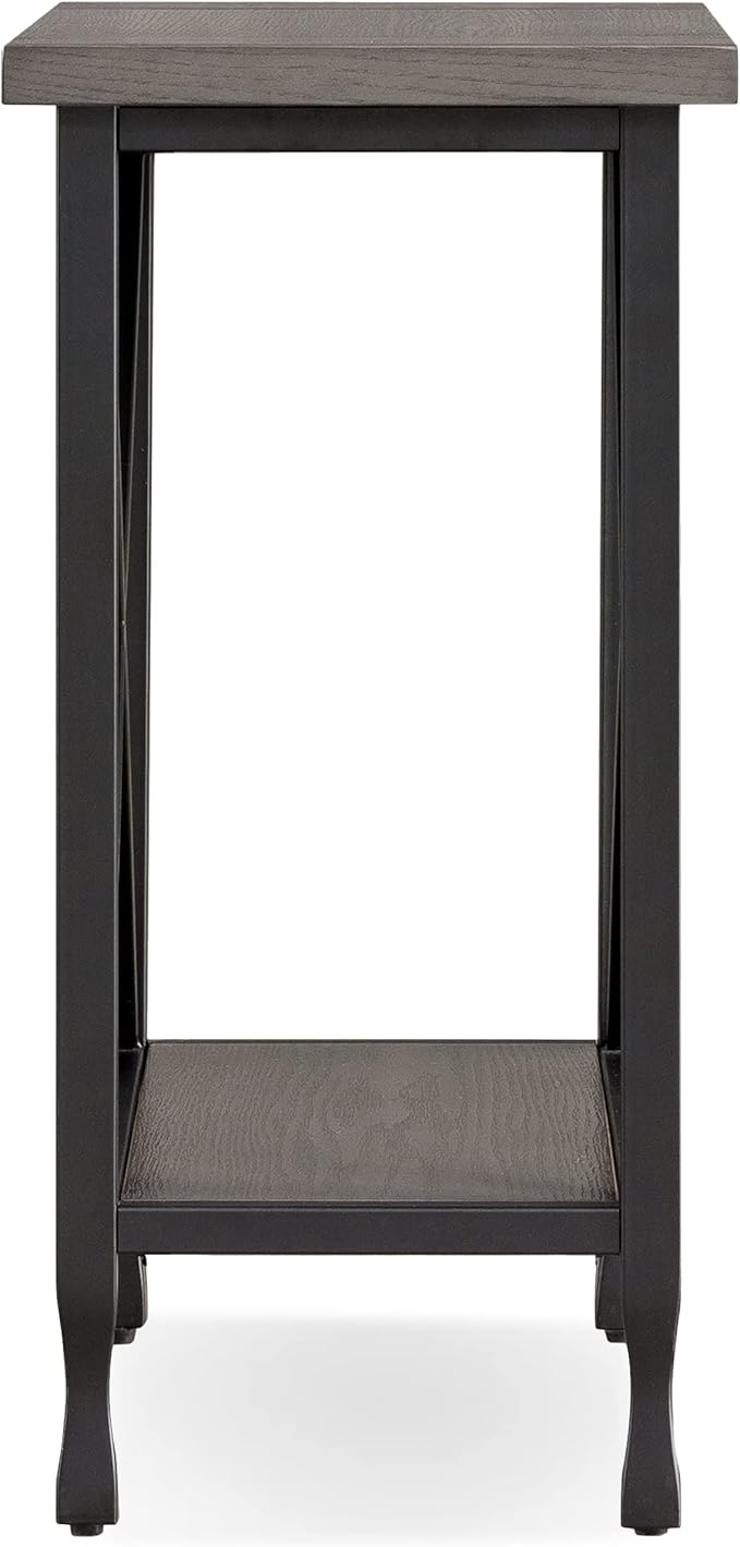 Leick Home Chisel & Forge Narrow Side Recliner Table with Shelf, Smoke Gray and Matte Black, 12" W