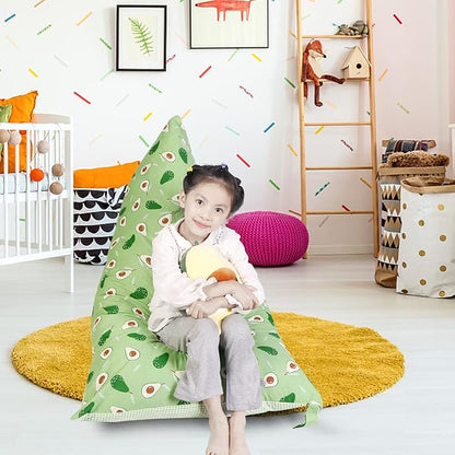 Stuffed Animal Storage Bean Bag Chair Cover, Cotton Green Avocado Plush Toy Storage Stuff and Sit Seat for Kids/Teens/Adults, 52" x 31" Extra Large Triangle Floor Sofa, 200L/52Gal, Cover Only