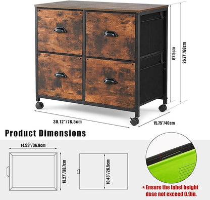 TOPSKY 4 Drawers Mobile Fabric Lateral File Cabinet with Casters for Letter SIze File (Rustic Brown)