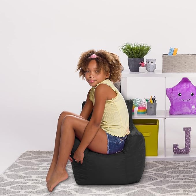 Posh Creations Bean Bag Structured Seat for Toddlers and Kids, Comfy Chair for Children, Pasadena, Black