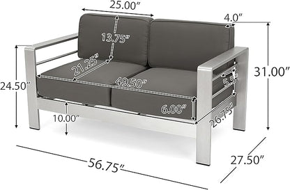 Christopher Knight Home Cape Coral Outdoor Chat Set with Fire Table, 5-Pcs Set, Khaki / Dark Grey