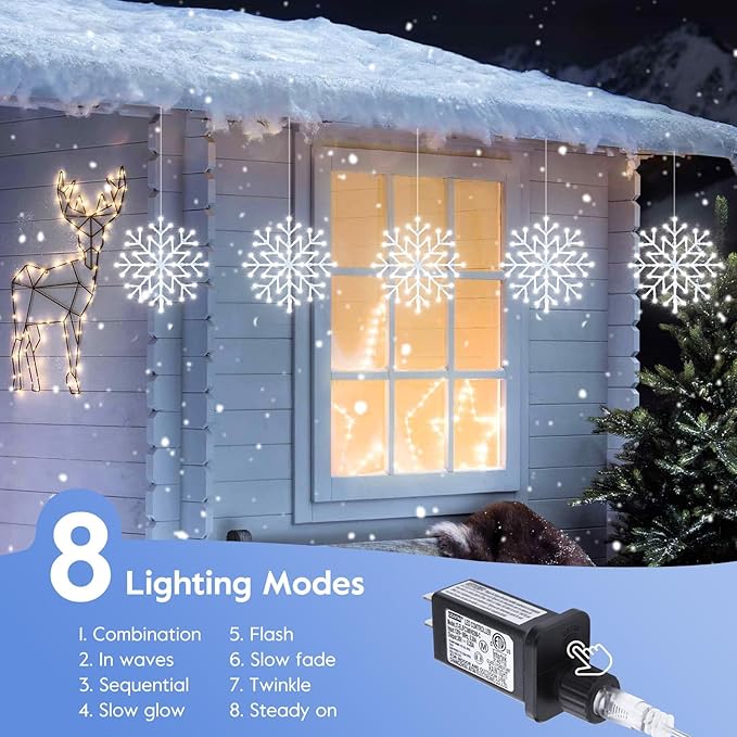 Brightown 2 Pack Christmas Snowflake Icicle Lights Outdoor - Plug-in 23.6ft 10 Drops 480LED Snowflake Window Lights, Connectable for Indoor Outdoor Porch Eaves Rooftops Christmas Decoration